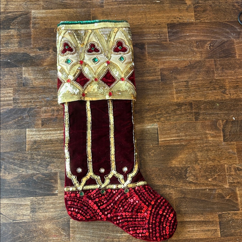 Christopher Radko lavish Christmas sequin and velvet stoking